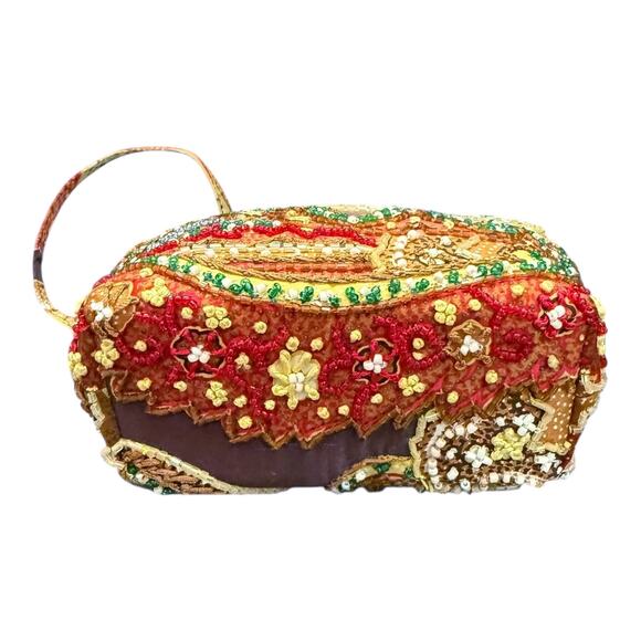 Santi Beaded Jewel Embellished Paisley Kiss Lock Mini Cocktail Party Bag Clutch - Picture 6 of 11